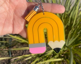 Rainbow Pencils, Pencil Keychain for Teachers, School Back Pack Tag, Classroom Key Ring, End of Year Teacher Gift, Teacher Gift from Student
