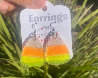 Candy Corn Earrings, Halloween Earrings, Glitter Earrings, Fall Earrings, Teacher Halloween Gift, Cute Spooky Jewelry