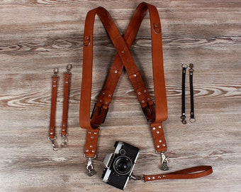 Double Camera Harness KIT, Double Shoulder Camera Strap, Dual Leather Camera Strap, Camera Strap, Leather Camera Harness Multicamera Strap