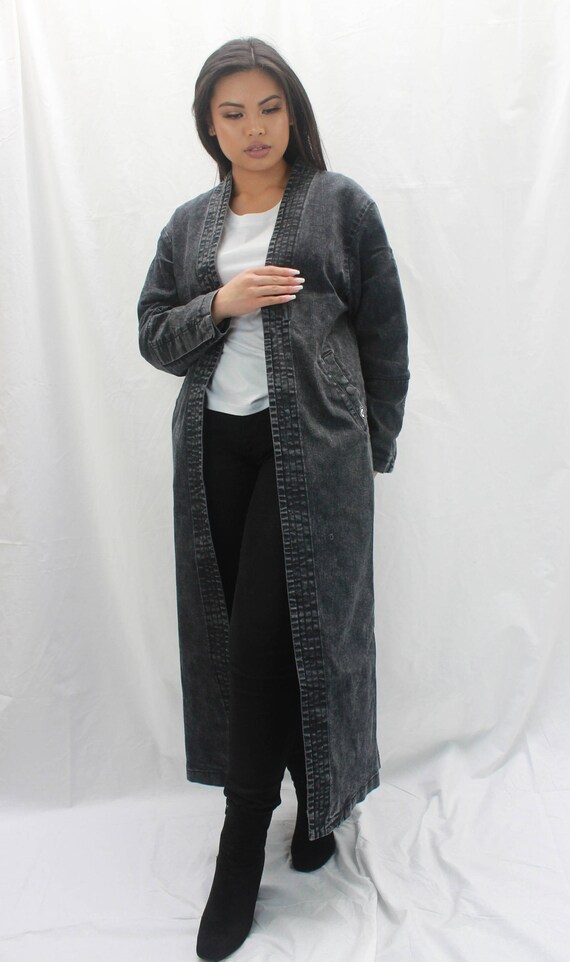 black denim duster coat