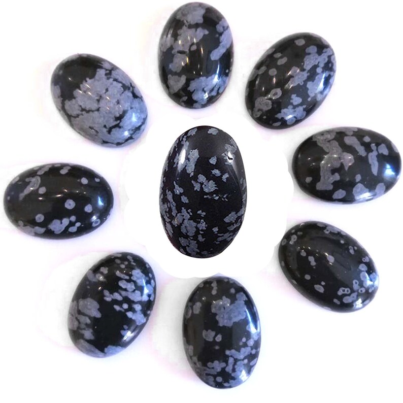Exclusive 10 Pcs SNOWFLAKE OBSIDIAN Gemstone 10 X 14 MM Oval Cabochon Obsidian Gemstone Loose Gemstone Use Jewelry Making Fine Quality Stone
