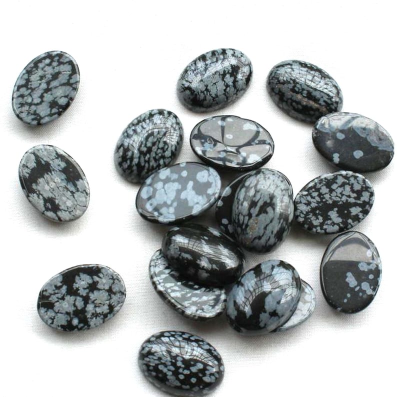 Exclusive 10 Pcs SNOWFLAKE OBSIDIAN Gemstone 10 X 14 MM Oval Cabochon Obsidian Gemstone Loose Gemstone Use Jewelry Making Fine Quality Stone