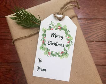 Christmas Gift Tag Printable Gift Tag Sheet Instant Download Christmas Wreath Merry Christmas