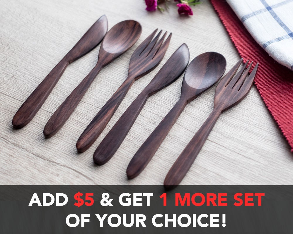 Dark Wooden Eating Spoons Forks Knives 6.1 inch 15.5 cm Wood Etsy