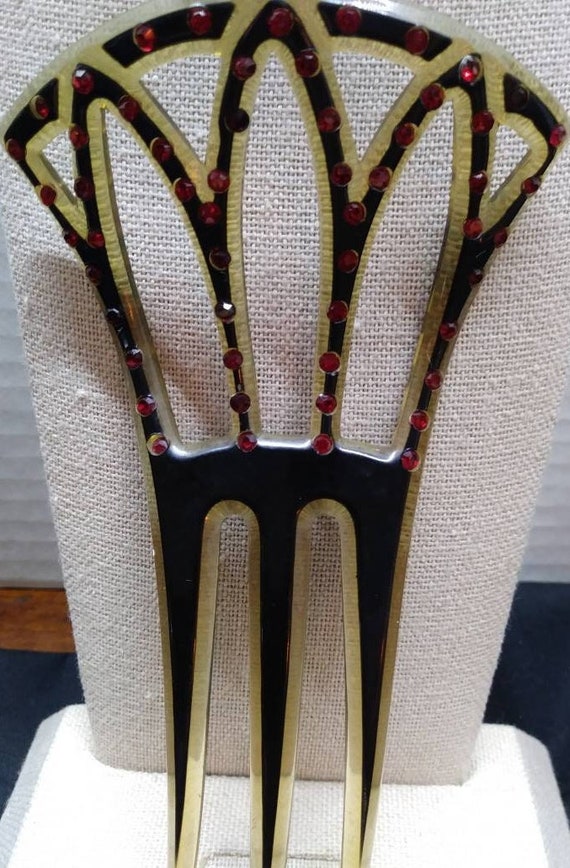 Gorgeous Art Deco Hair Comb with Dark Ruby Red Rh… - image 8