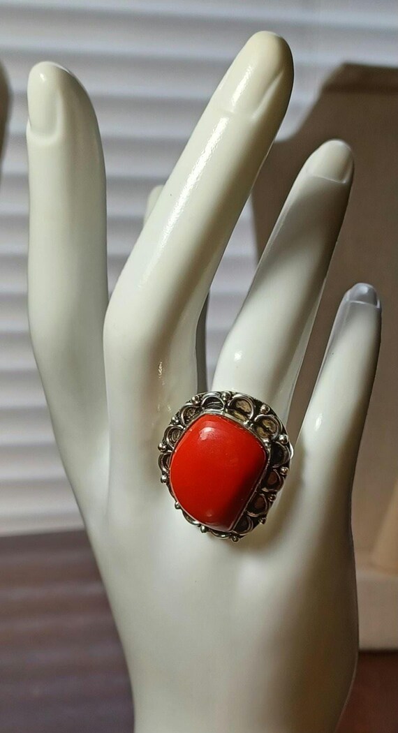 Red Coral Stone Bezel Set And Centered In A Scall… - image 10