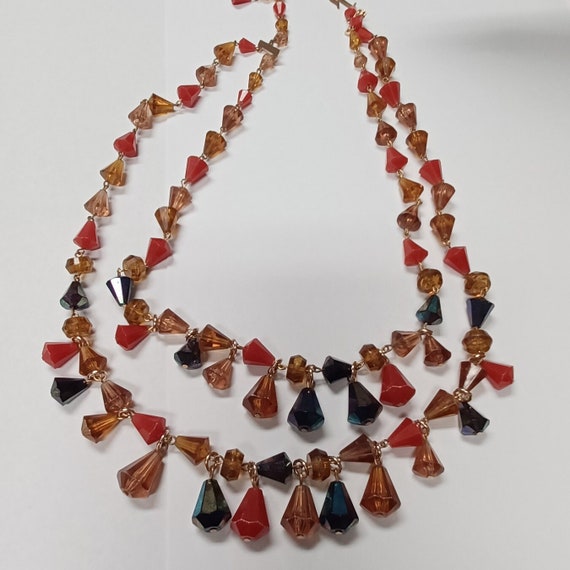 Two Stranded Dangle Necklace In Pretty Fall Color… - image 1