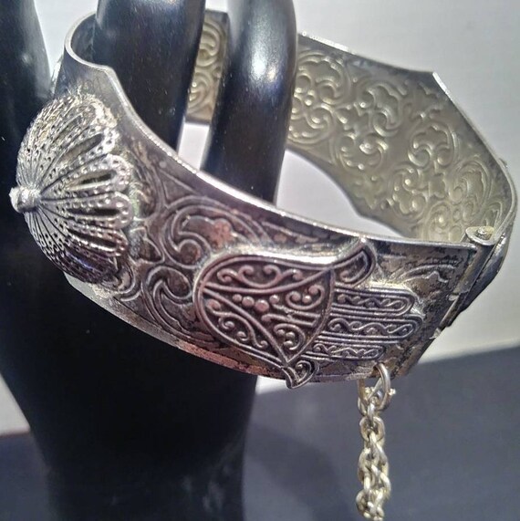 Vintage 1970s Silvertone Egyptian Style Wide Cuff… - image 1
