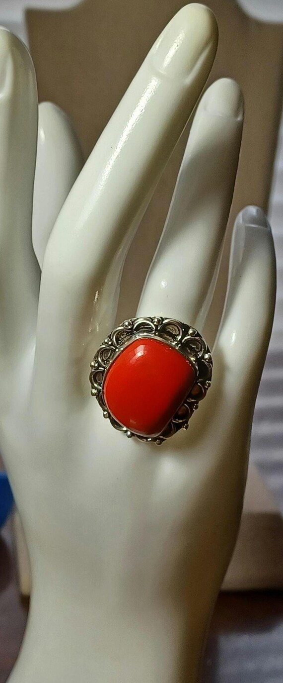 Red Coral Stone Bezel Set And Centered In A Scall… - image 8