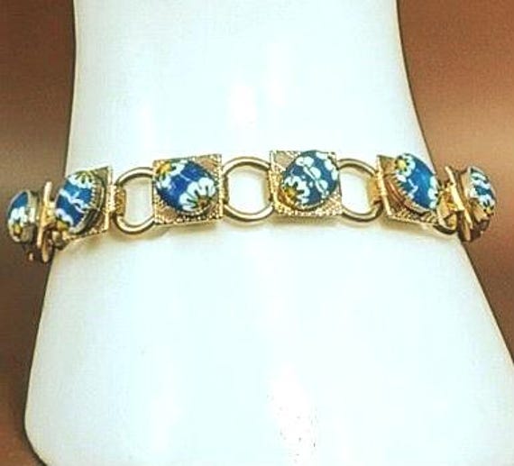 Linked Goldtone Square Linked Bracelet With Glass… - image 1