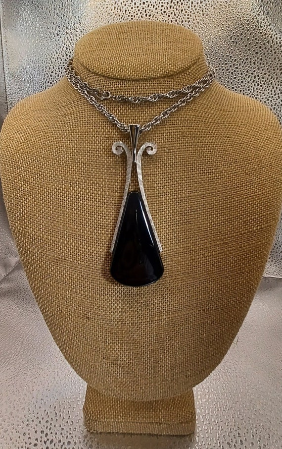 Large 1970s Avon Black Resin Teardrop and Silvert… - image 9