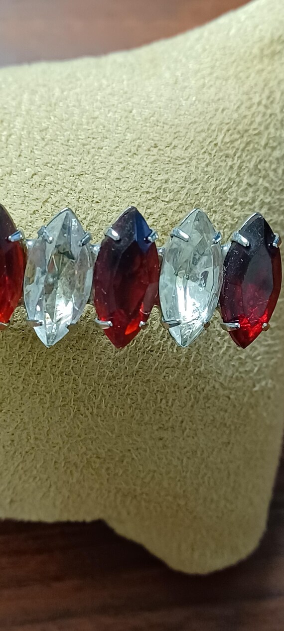 Large Ruby Red And Clear Faceted Glass Rhinestone… - image 9