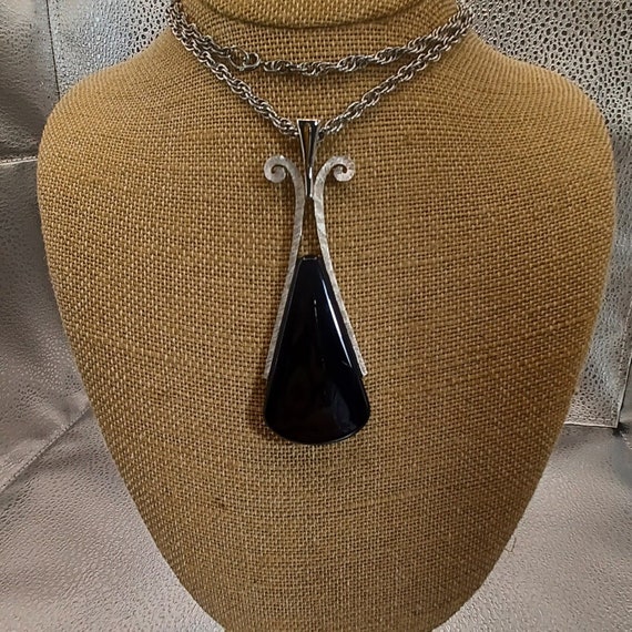 Large 1970s Avon Black Resin Teardrop and Silvert… - image 1