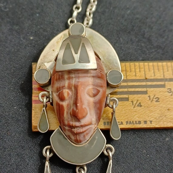 925 silver carved aztec tribal warrior pendant on sil gem