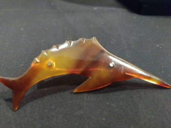 Celluloid Faux Tortoise Shell Swordfish Brooch #38 - image 5