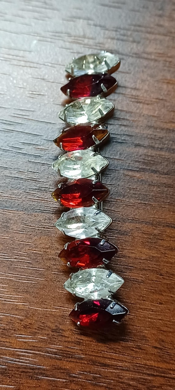 Large Ruby Red And Clear Faceted Glass Rhinestone… - image 1