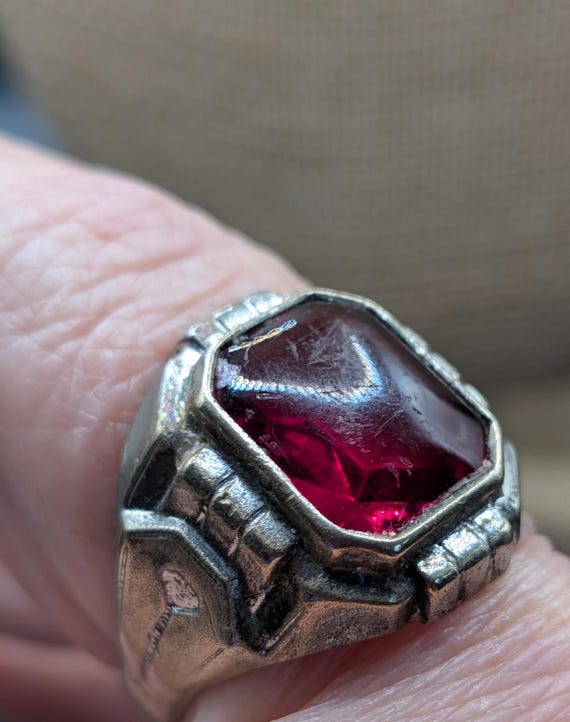 Art Deco Geometric Designed Silver Ring With a Re… - image 10