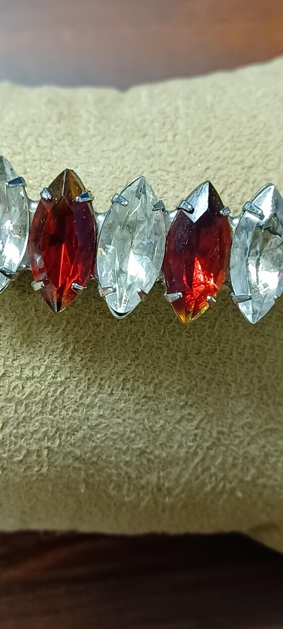 Large Ruby Red And Clear Faceted Glass Rhinestone… - image 4