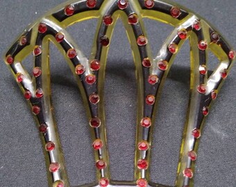 Gorgeous Art Deco Hair Comb with Dark Ruby Red Rhinestones #179