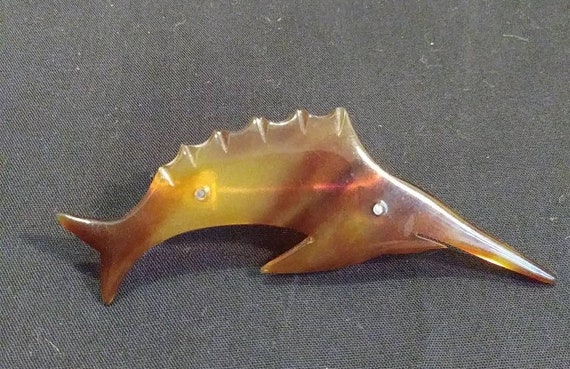 Celluloid Faux Tortoise Shell Swordfish Brooch #38 - image 9