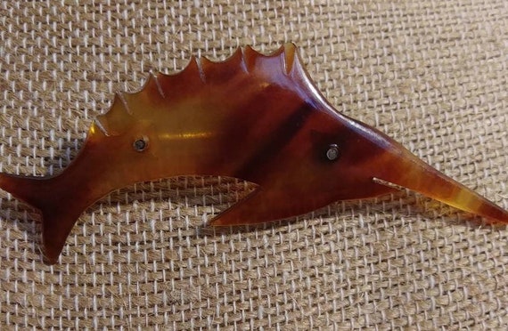 Celluloid Faux Tortoise Shell Swordfish Brooch #38 - image 2