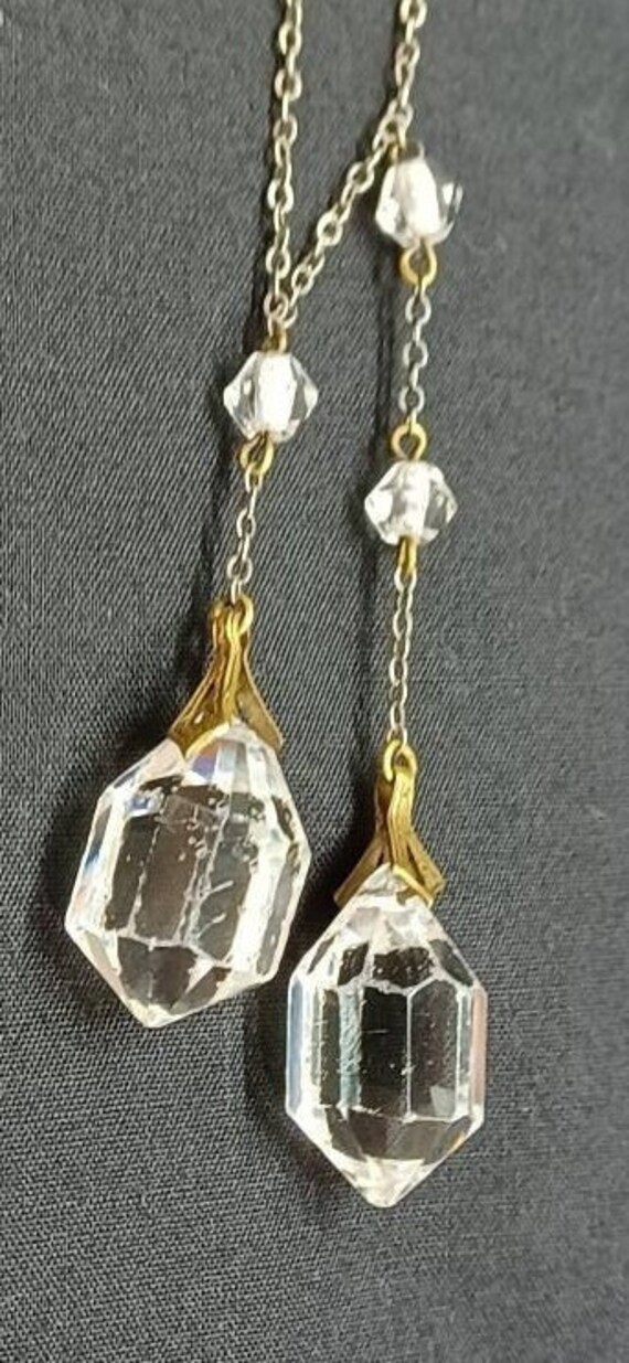 Art Deco Clear Glass Beads on Silvertone Chain Wit