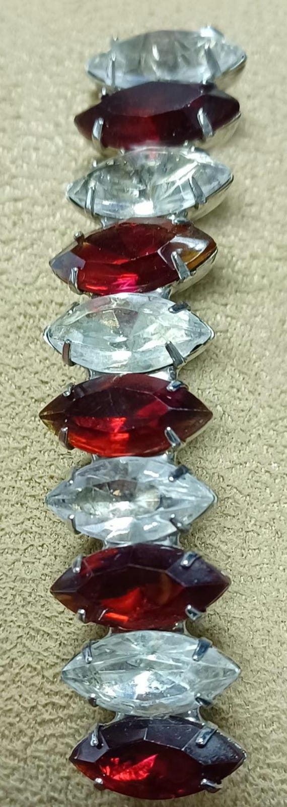 Large Ruby Red And Clear Faceted Glass Rhinestone… - image 3