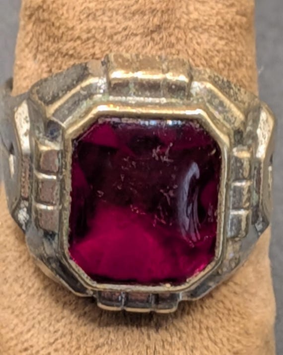 Art Deco Geometric Designed Silver Ring With a Re… - image 16