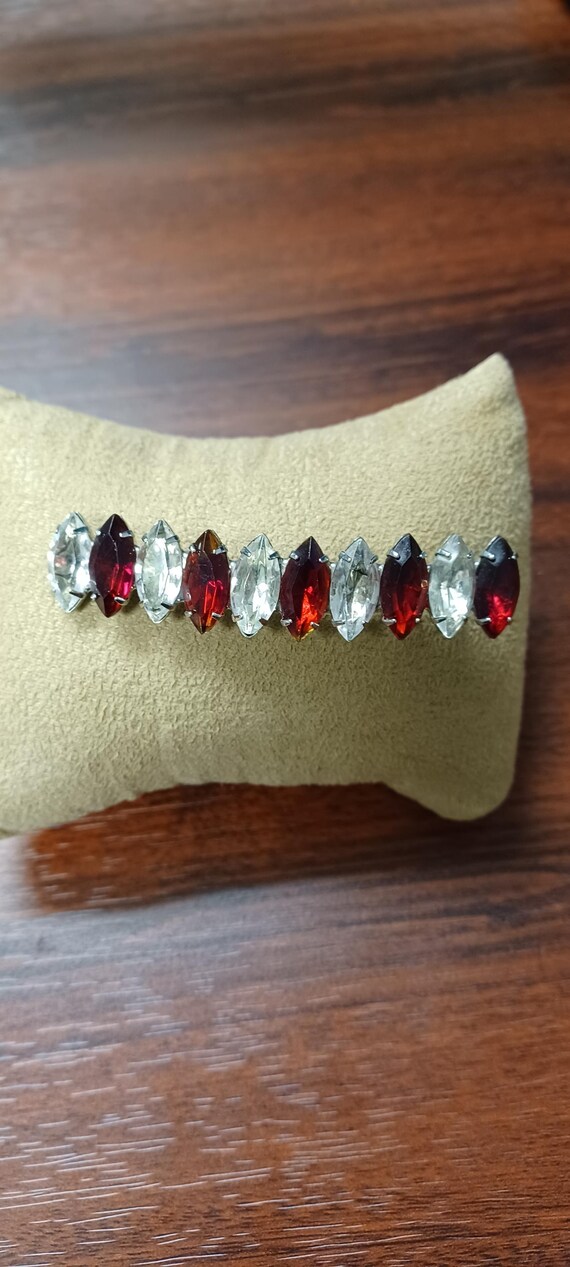 Large Ruby Red And Clear Faceted Glass Rhinestone… - image 2