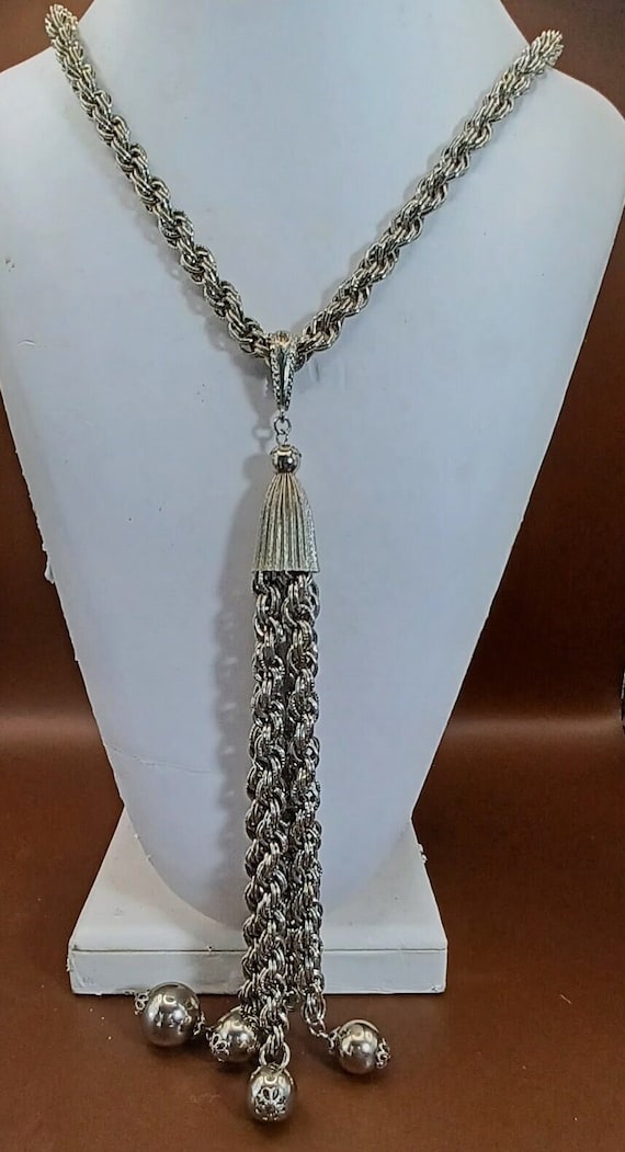 1960s Heavy Silvertone Double Rope Chain Necklace 