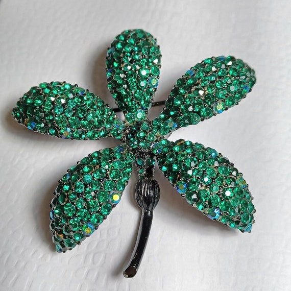 Beautiful Dark Green Rhinestones and Aurora Borea… - image 1