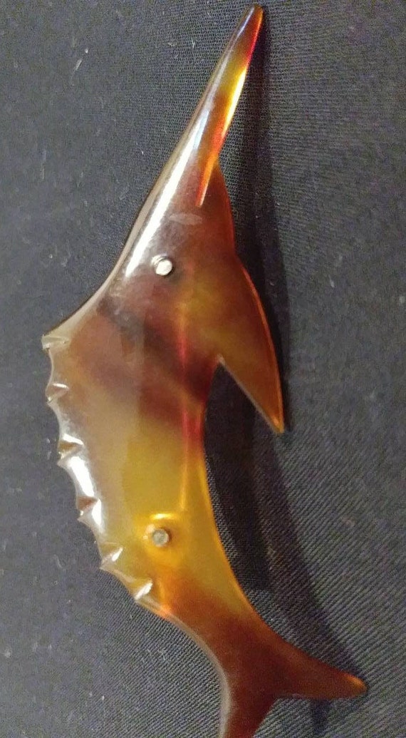 Celluloid Faux Tortoise Shell Swordfish Brooch #38 - image 1