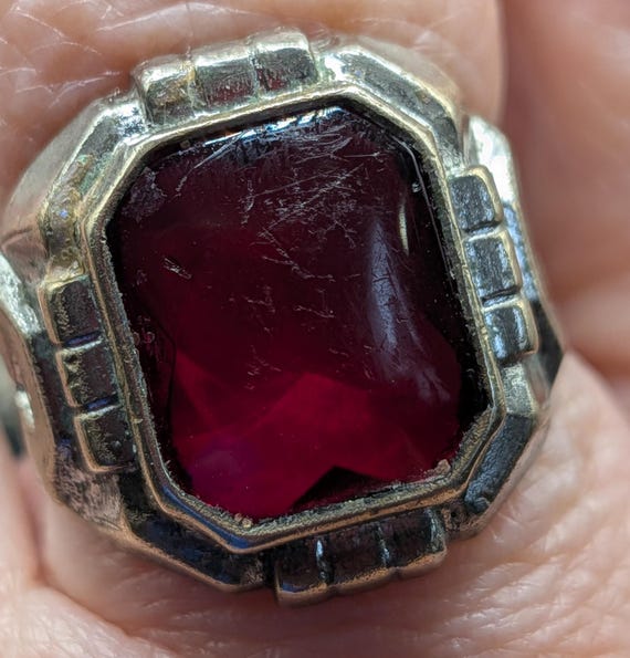 Art Deco Geometric Designed Silver Ring With a Re… - image 6