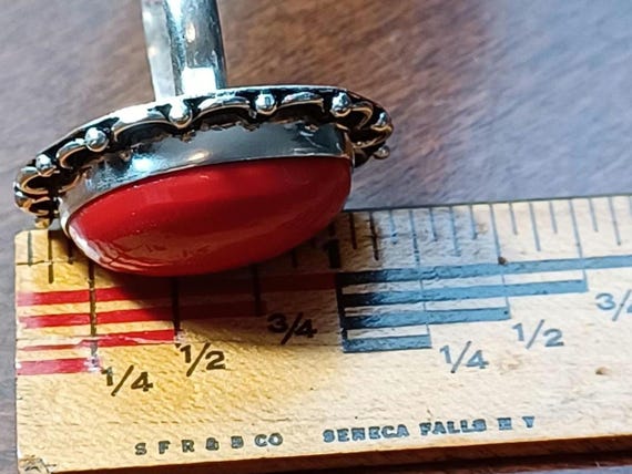 Red Coral Stone Bezel Set And Centered In A Scall… - image 9