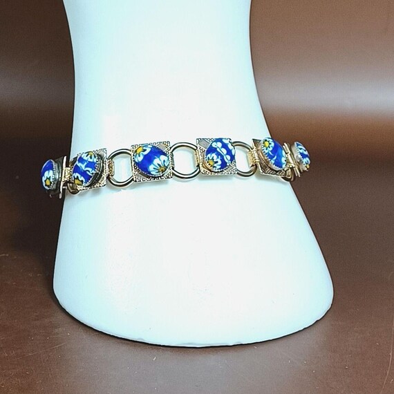 Linked Goldtone Square Linked Bracelet With Glass… - image 2