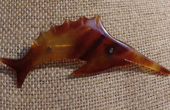 Celluloid Faux Tortoise Shell Swordfish Brooch #38 - image 4