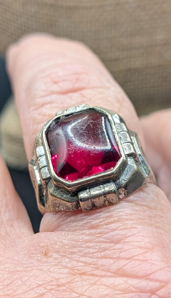 Art Deco Geometric Designed Silver Ring With a Re… - image 14