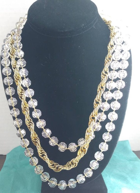 1970s Sarah Coventry Golden Ice 3-Strand Necklace 