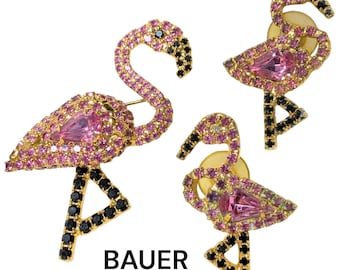 Dorothy Bauer Pink Flamingo Brooch With Matching Post Back Flamingo Earrings.  #1036