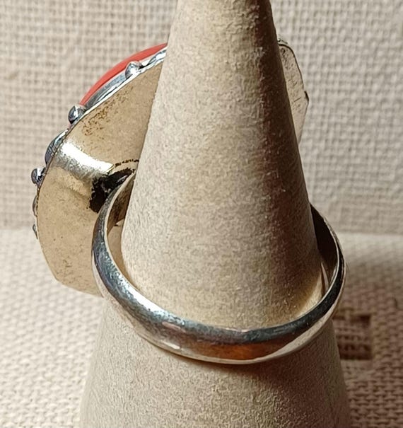 Red Coral Stone Bezel Set And Centered In A Scall… - image 4
