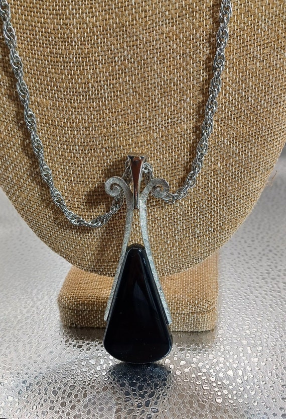 Large 1970s Avon Black Resin Teardrop and Silvert… - image 2