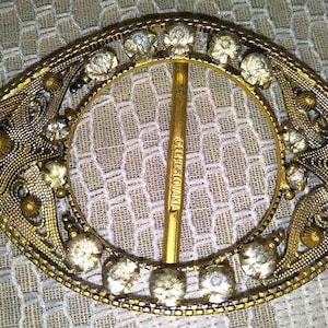 Simply Beautiful Art Deco Belt Buckle With Glass Rhinestones Marked Czechoslavakia #187