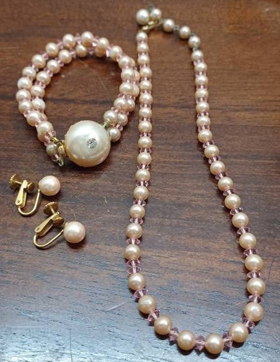 Vintage Marvella Parure 3-Piece Pearls and Pink St