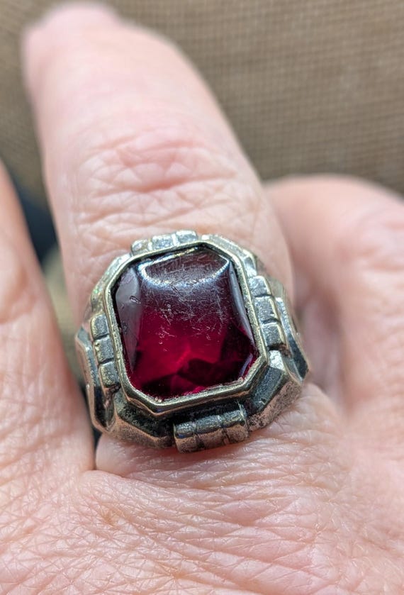Art Deco Geometric Designed Silver Ring With a Re… - image 19