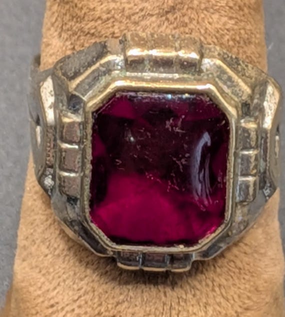 Art Deco Geometric Designed Silver Ring With a Re… - image 2