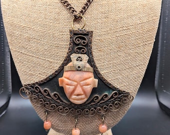 Aztec Warrior Pendant Necklace With Copper Colored Chain #985
