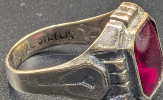 Art Deco Geometric Designed Silver Ring With a Re… - image 17