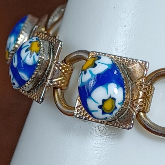 Linked Goldtone Square Linked Bracelet With Glass… - image 3