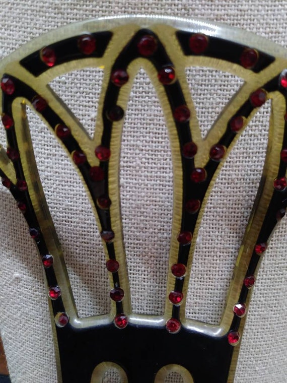 Gorgeous Art Deco Hair Comb with Dark Ruby Red Rh… - image 7