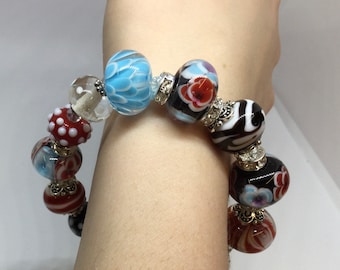 Handmade Lampwork Glass Bead Bracelet, Artist-Made, Colorful, One-of-a-Kind, Artisan Glass Beads